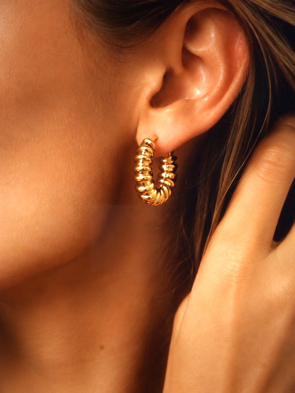 Celine Gold Ribbed Coil Hoop Earrings